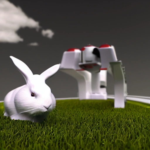 a white rabbit driving a Electric Vehicle, detailed, c4d render, huge head and tiny arms,