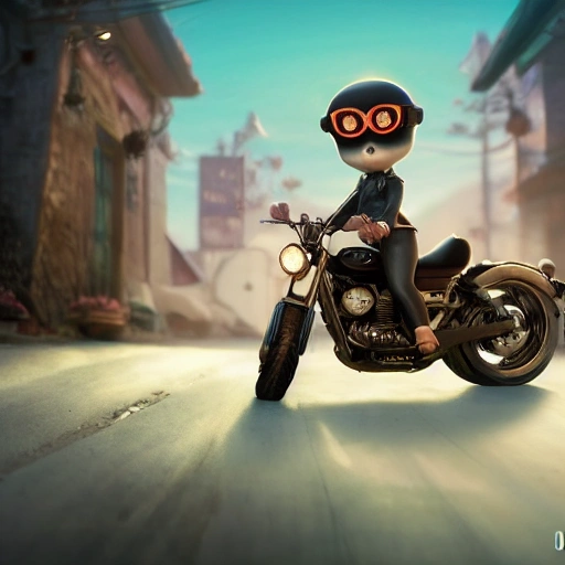 Cute adorable little bunnyriding a black motorcycle wearing sunglasses, unreal engine, cozy interior lighting, art station, detailed digital painting, cinematic, character design by mark ryden and pixar and hayao miyazaki, unreal 5, daz, hyper realistic, octane render