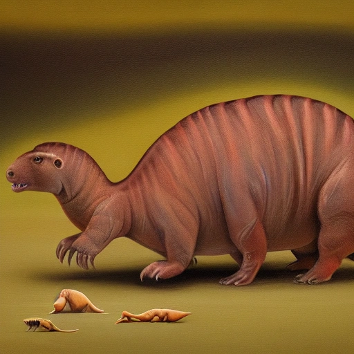 dinosaur+capybara, 3D, Oil Painting
