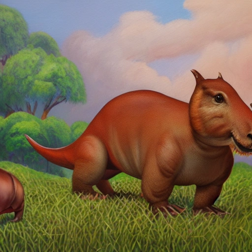 dinosaur+capybara, 3D, Oil Painting
