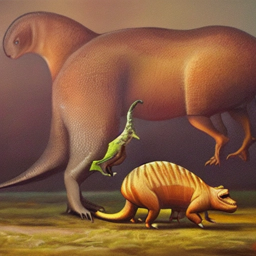 dinosaur+capybara, 3D, Oil Painting
