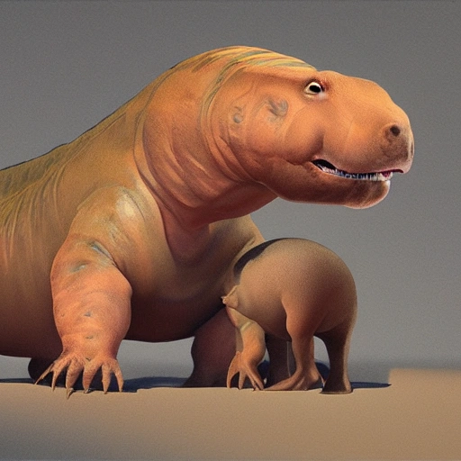 dinosaur+capybara, 3D, Oil Painting
