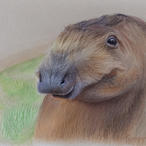 dinosaur capybara, Water Color, Pencil Sketch