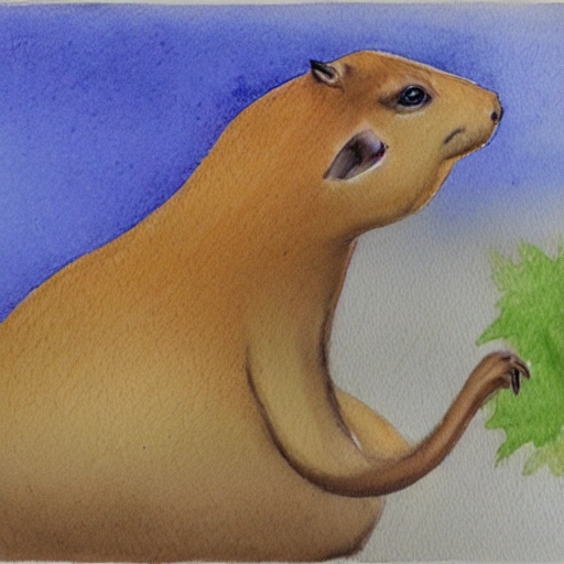 dinosaur capybara, Water Color, Pencil Sketch