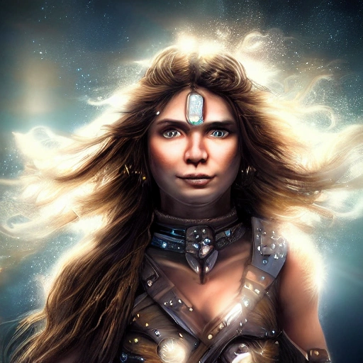 ultra high res, warrior, beautiful,  galaxy, brown eyes, best quality, long hair, with bow in arms, realistic portraits, with glowing blue lights, overflowing energy, science fiction,