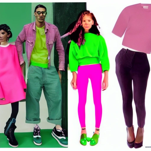 Guys and girls in pink and green clothes moodboard, Cartoon