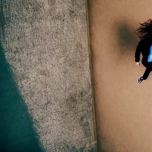 woman jumping straight into the camera looking from above