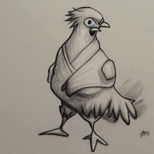Funny Chicken Sketch Drawing White Background