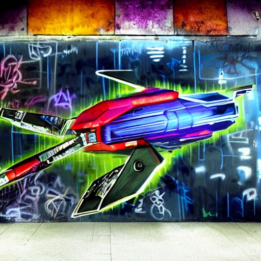 futuristic space ship with grafitti, 3D