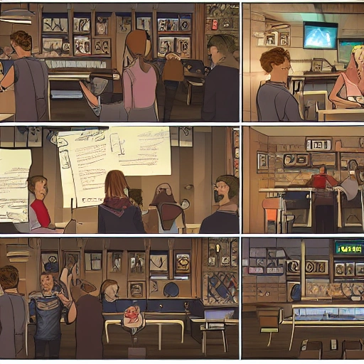 storyboarding a young scene in a virtual bar in the metaverse.