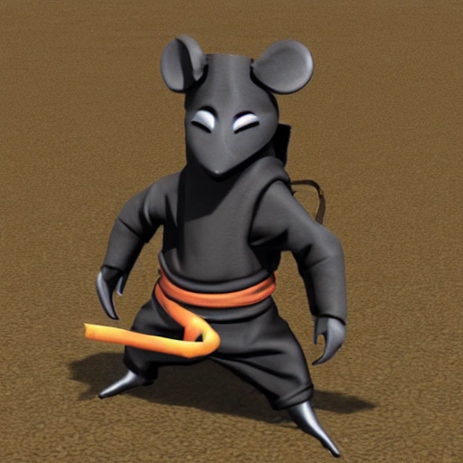 rat dressed as ninja in black armor, 3D