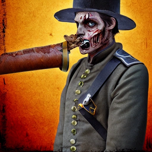 american civil war soldier as a zombie, with a cigar in his mouth, dark vibrant colors, deviant art,, 3D