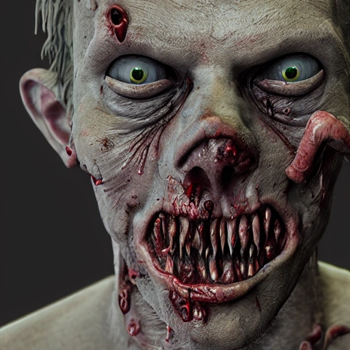 photorealistic zombie, 3D, unreal engine rendering