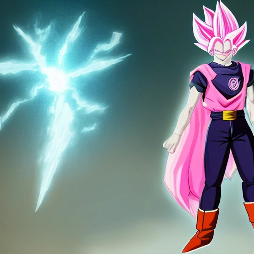 realistic portrait of young innocent teenager, d&d magic fantasy, clothes similar to bills the god of destruction from dragon ball super, straight pink hair, casting a large-scale bright magic spell of light around him, overflowing energy, 4k highly detailed ultra hd, trending on artstation, pixiv, concept art, sharp focus, illustration