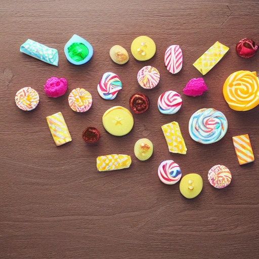 composition of sweets on the floor using cutout paper