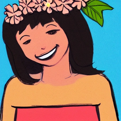 The girl with the petals in her hair, smile, Cartoon