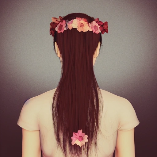 The girl with the petals in her hair, smile,  3D