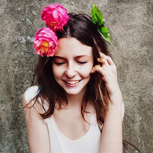 The girl with the petals in her hair, smile