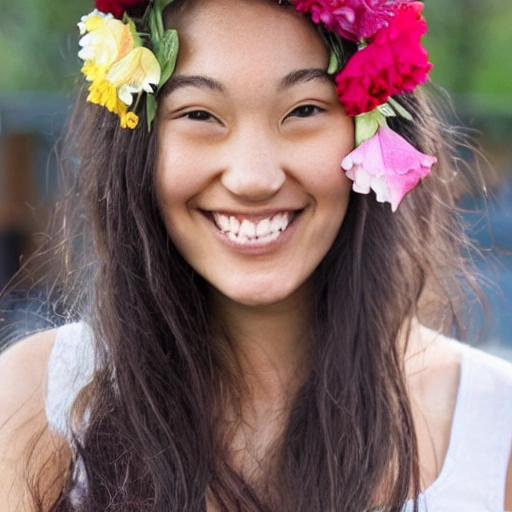 The girl with the petals in her hair, smile