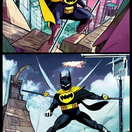 imagine a batman figthing with swords in a roof againts godzilla... -  