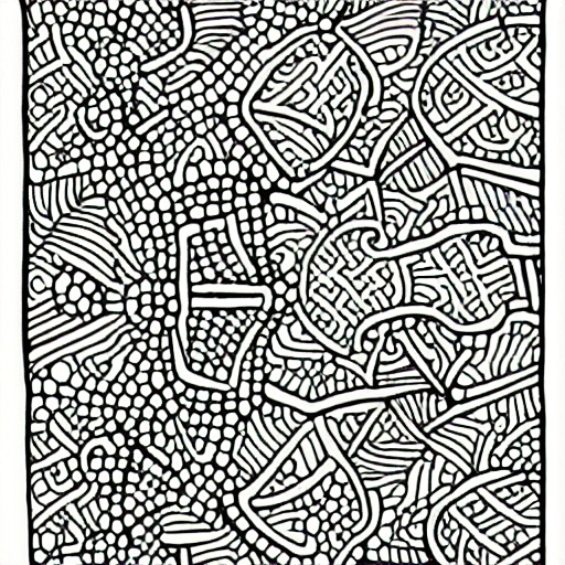 coloring bookpage of a calming Zentangle , filled with patterns and shapes that flow together seamlessly. The design should be symmetrical and include both geometric and organic elements. , Cartoon