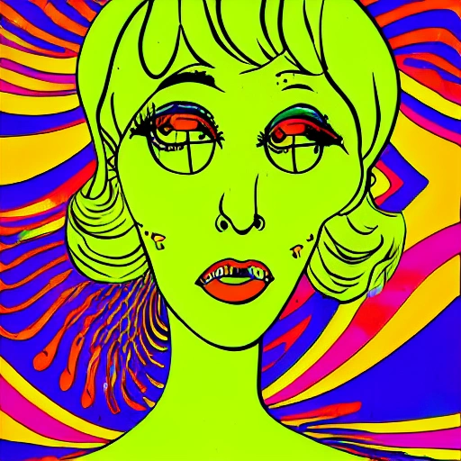 60s psychedelic grass lady cartoon levitating in the sky bill gr ...