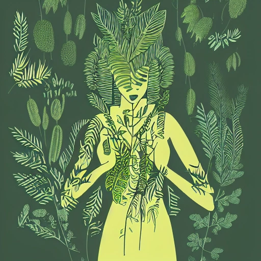 tryppy illustration of a lady made of plants at night