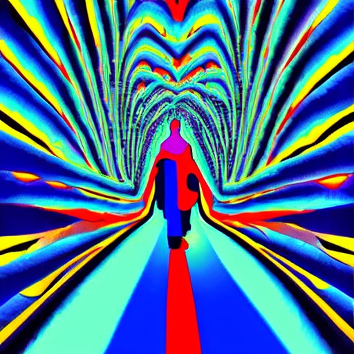 trippy spiritual poster illustration of a person walking