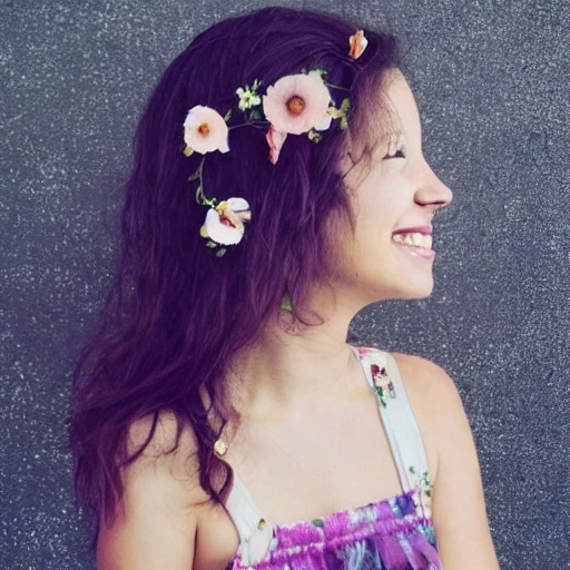 The girl with the petals in her hair, smile