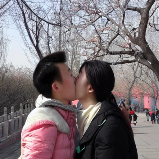 in beijing pepole kiss, 