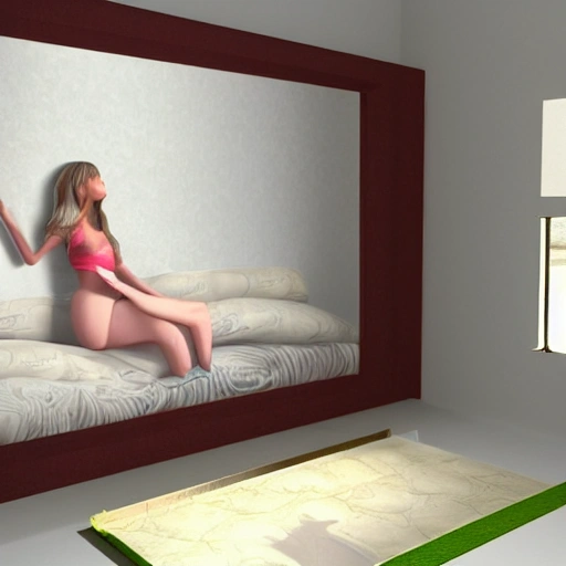 , 3D mujer en ropa interior, leyendo un libro en su cama
