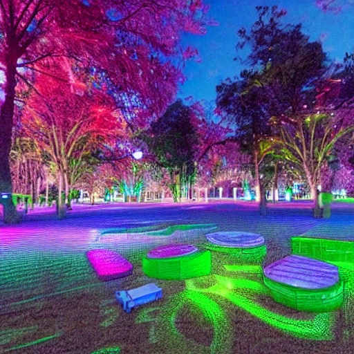 cihcas en parque de noche, 3D, Trippy