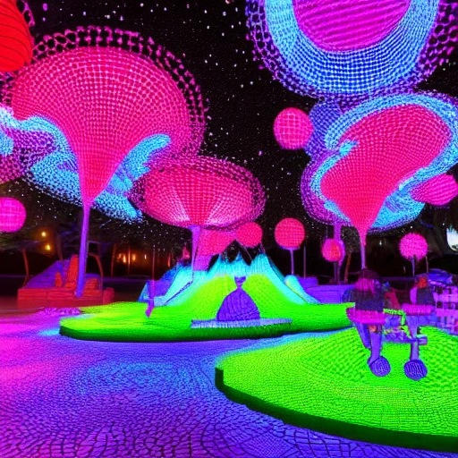 cihcas en parque de noche, 3D, Trippy