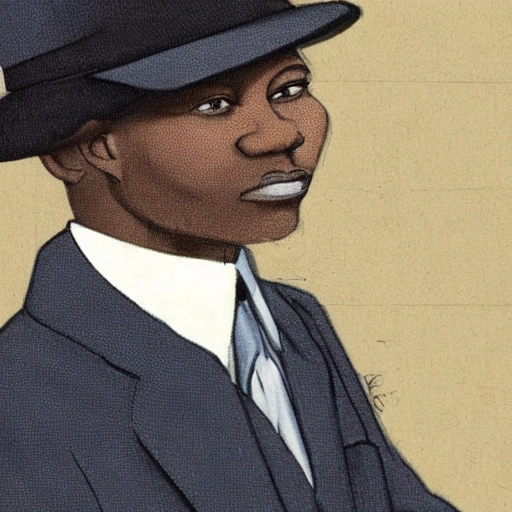 a man, black features, in a blue suit, wearing a black cap, with a suitcase in his left hand, holding a bible in his right hand, in a position of thanksgiving to God, details on his face, details on his clothes, super realistic.