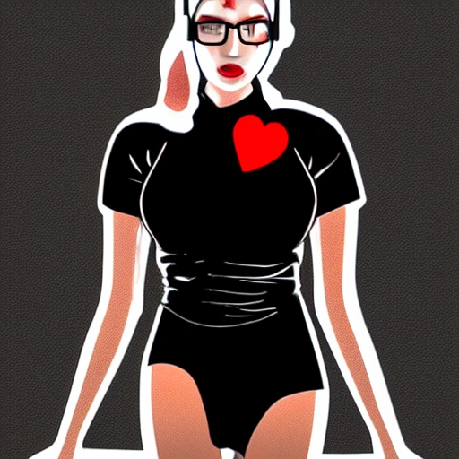 High quality, Masterpiece, A digital art of a Female woman, with glasses curly brown hair, glossy lips, secretary look, black suit, red tie, White dog ears, sharp eyeliner, https://www.twitch.tv/thedarkraimola, leashed in love with a Female muscle girl streamer with White headphones, Brown colour hair, abs, full body, brand Fila t-shirt Beelce1, 
Digital art HD perfect quality.