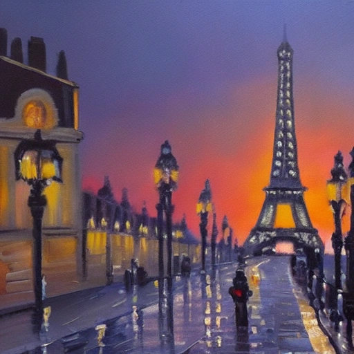 SUNSET AT PARIS , Oil Painting