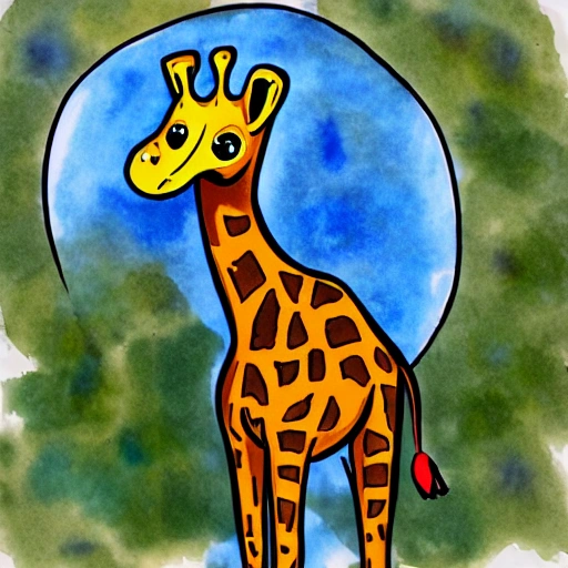 a giraffe logo, Cartoon, Water Color