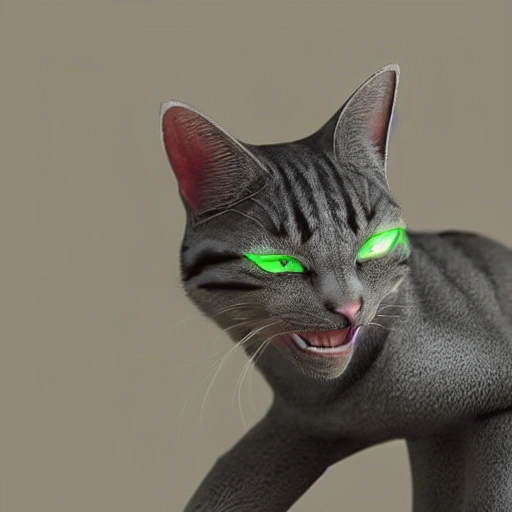 a cat in a futuristic suit with glowing eyes, a computer rendering by Simon Ushakov, cgsociety, computer art, rendered in maya, rendered in cinema4d, daz3d