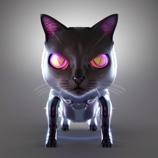 a cat in a futuristic suit with glowing eyes, a computer rendering by Simon Ushakov, cgsociety, computer art, rendered in maya, rendered in cinema4d, 3D