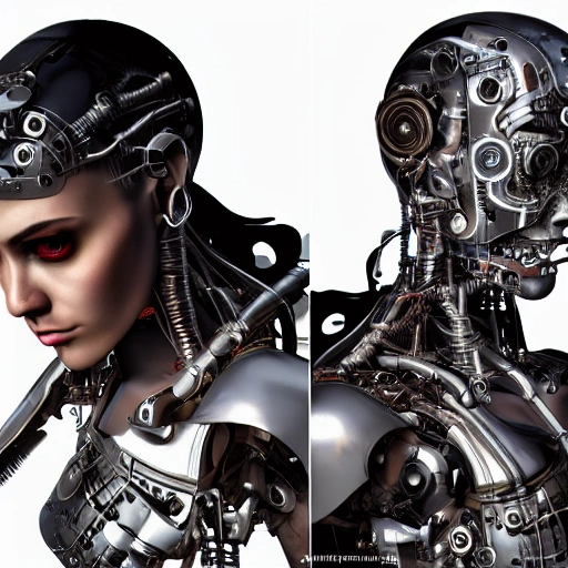 full body cyborg| full-length portrait| detailed face| symmetric| steampunk| cyberpunk| cyborg| intricate detailed| to scale| hyperrealistic| cinematic lighting| digital art| concept art| mdjrny-v4 style