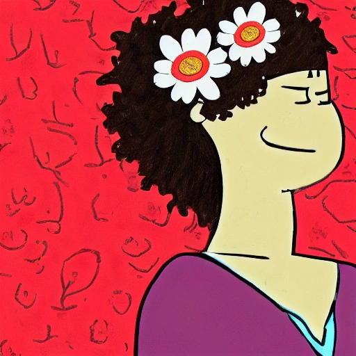 The girl with the petals in her hair, smile, Cartoon