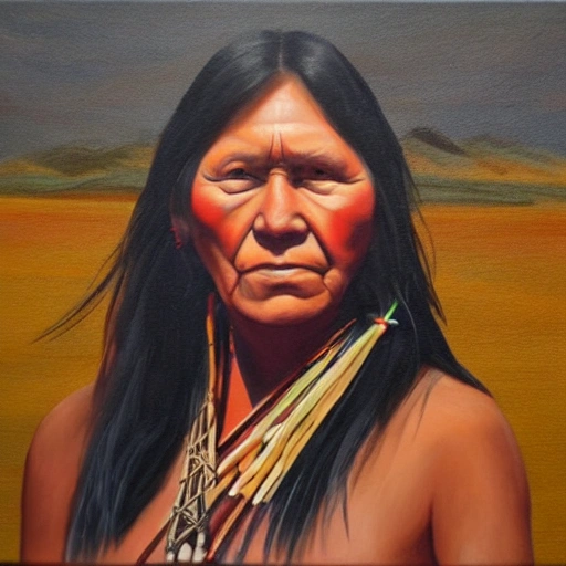 , Native american woman , Oil Painting, 3D