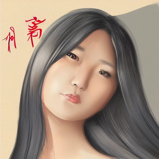 Draw a beautiful asian girl, standing and posing style digital painting, no nude Pencil Sketch