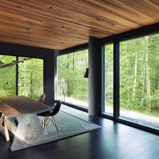 a beautiful modern and very contemporary house made of dark wood, in the middle of a swedish green forest, with a waterfall and a river close by. Photographic style. High details. very realistic. 8k, full details. --ar 16:9 --uplight --s 750 --v 5