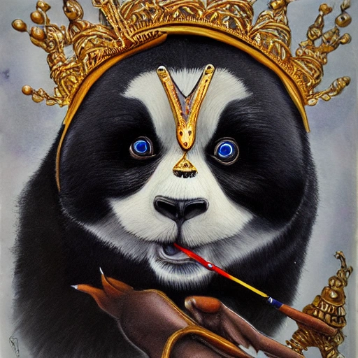 Ragdoll panda king wearing a golden crown, intricate, elegant, highly detailed, centered, digital painting, artstation, concept art, smooth, sharp focus, illustration, artgerm, Tomasz Alen Kopera, Peter Mohrbacher, donato giancola, Joseph Christian Leyendecker, WLOP, Boris Vallejo, Avatar, Punk, Cartoon, ESG
, Water Color, Trippy, Cartoon, 3D, Pencil Sketch, 3D, Oil Painting, Water Color