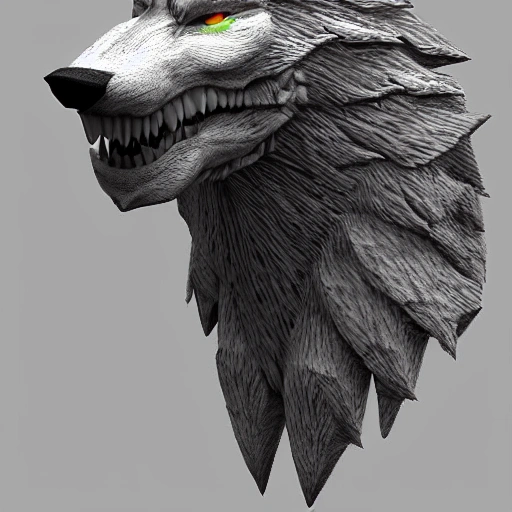 3d render vikingo head wolf