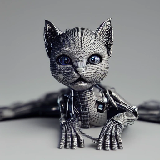 , 3DA hyper-detailed complex 3d render of a cute cyborg kitten m ...