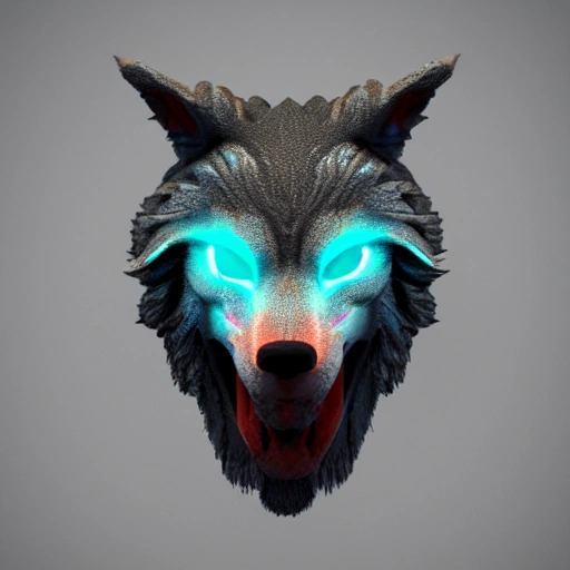 3d render vikingo neon head wolf  with Over-Ear