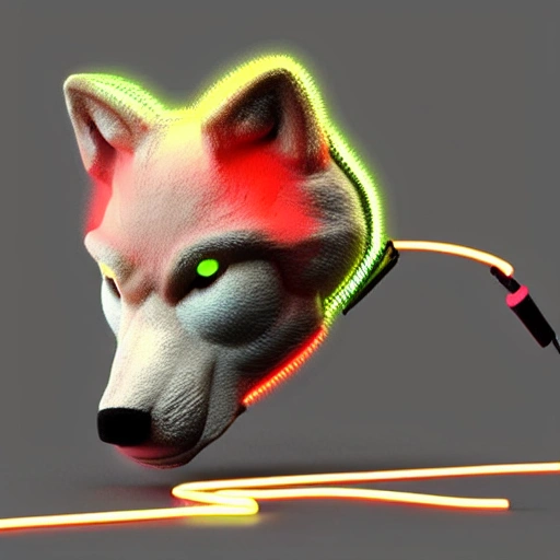 3d render vikingo neon head wolf  with headphones Over-Ear