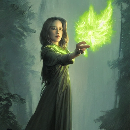 a female wizard casting a green fireball | | pencil sketch, realistic shaded, fine details, realistic shaded lighting poster by greg rutkowski, magali villeneuve, artgerm, jeremy lipkin and michael garmash and rob rey 